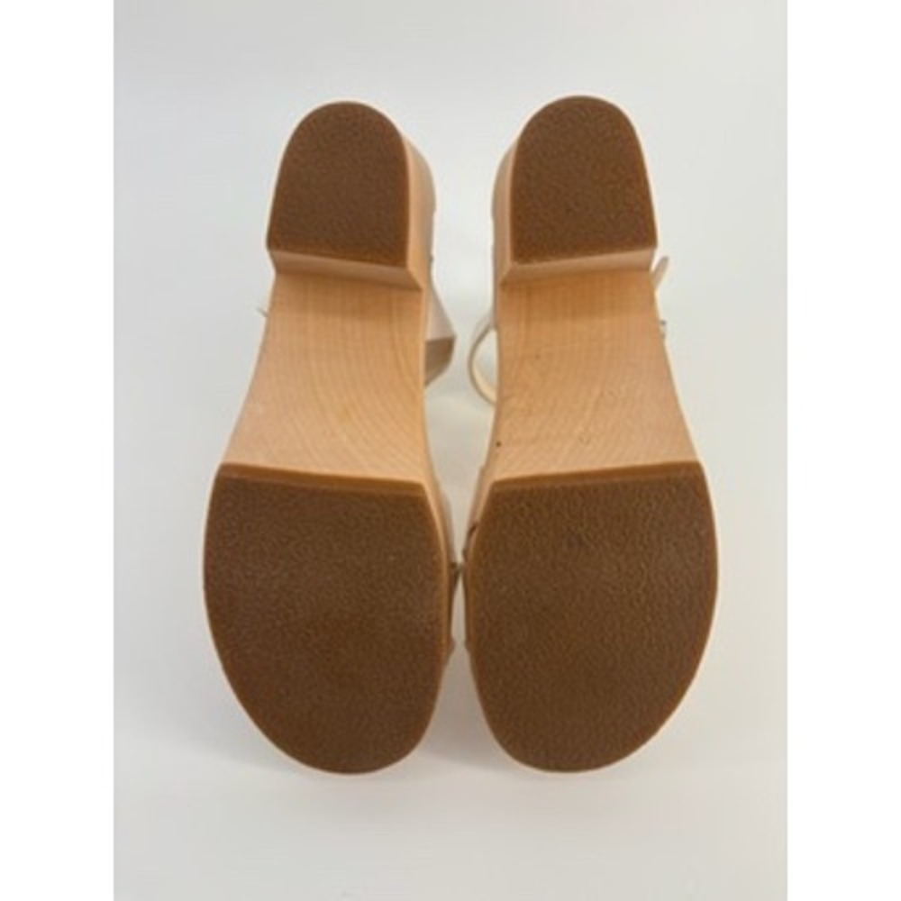 Swedish Hasbeens Braided Sky High White Leather Wood Clog Sandals Womens 39 - Picture 7 of 7